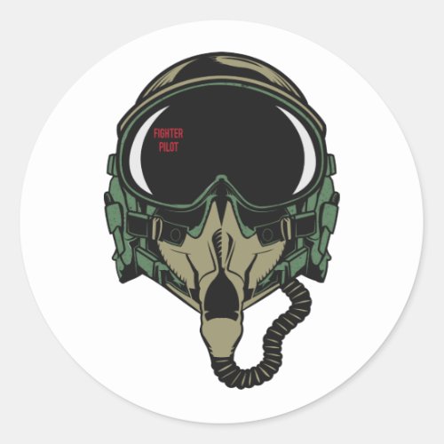 Fighter Air force Pilot Helmet Oxygen mask Classic Round Sticker