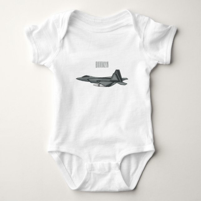 Fighter aircraft cartoon illustration baby bodysuit (Front)