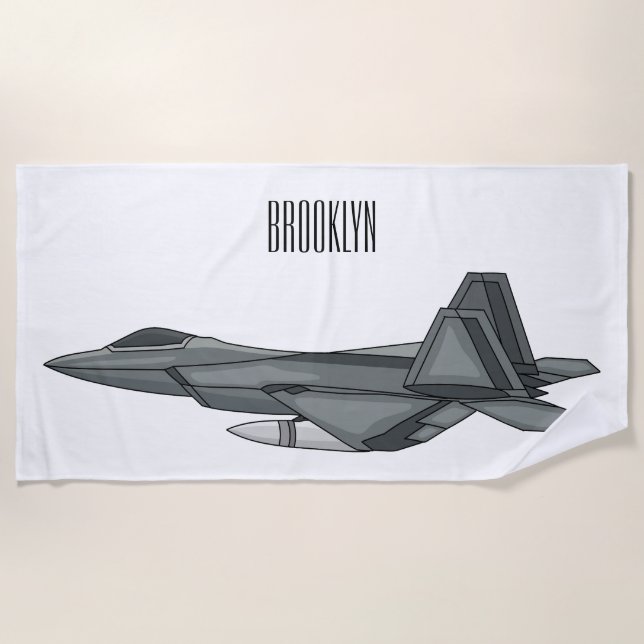 Fighter aircraft cartoon illustration beach towel (Front)