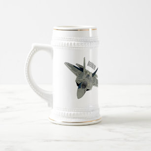 Fighter aircraft cartoon illustration beer stein
