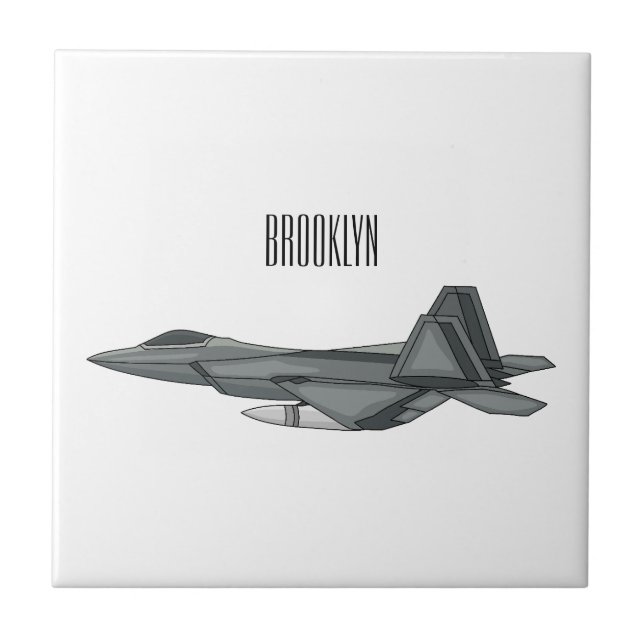 Fighter aircraft cartoon illustration ceramic tile (Front)