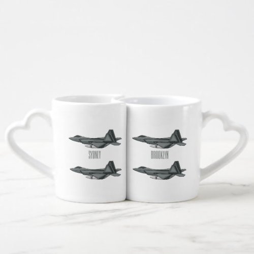 Fighter aircraft cartoon illustration coffee mug set