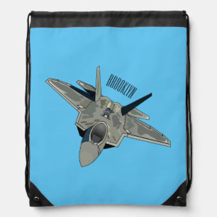 Fighter aircraft cartoon illustration drawstring bag