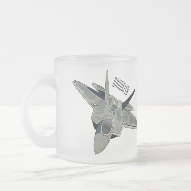 Fighter aircraft cartoon illustration frosted glass coffee mug (Left)