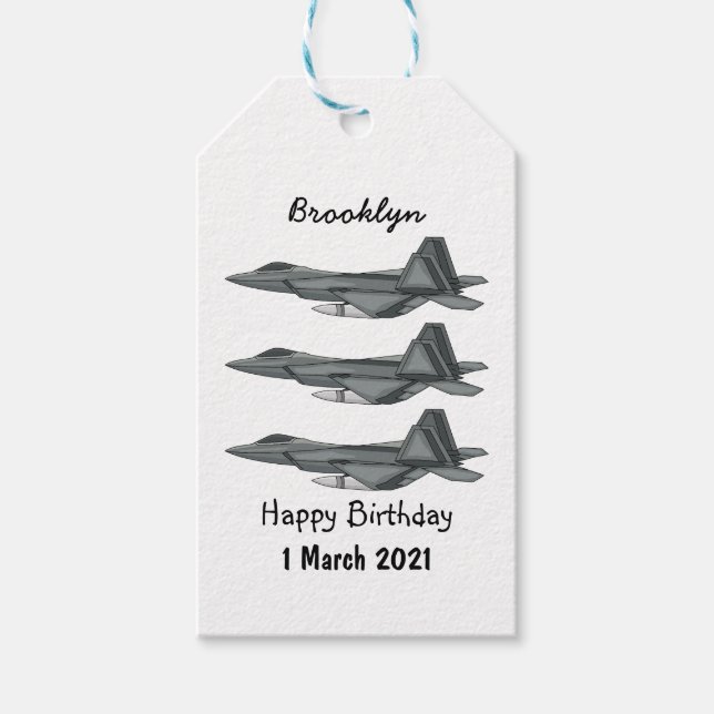 Fighter aircraft cartoon illustration gift tags (Front)
