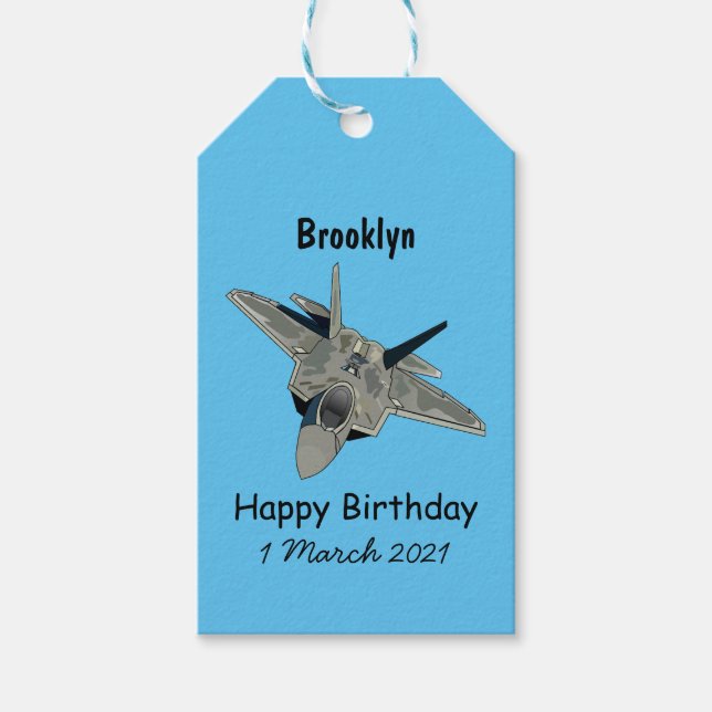 Fighter aircraft cartoon illustration gift tags (Front)