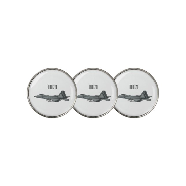 Fighter aircraft cartoon illustration golf ball marker (3 Up)