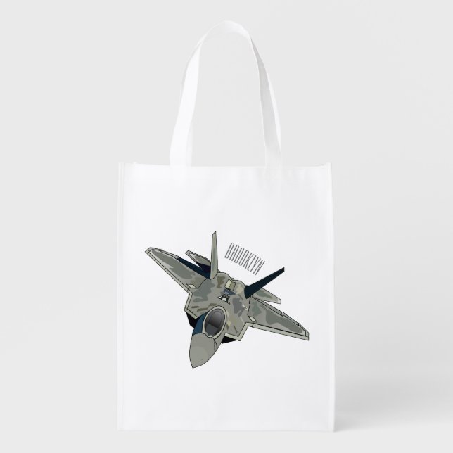 Fighter aircraft cartoon illustration grocery bag (Front)