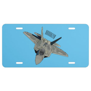 Fighter aircraft cartoon illustration license plate
