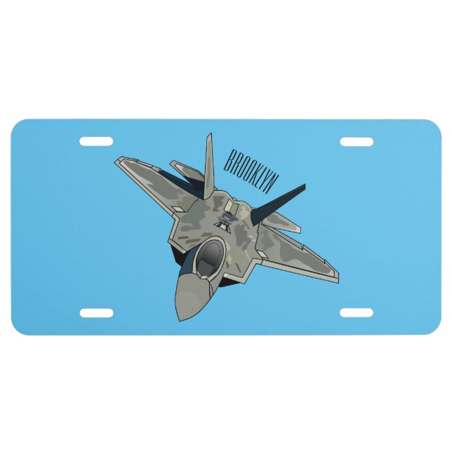 Fighter aircraft cartoon illustration license plate (Front)