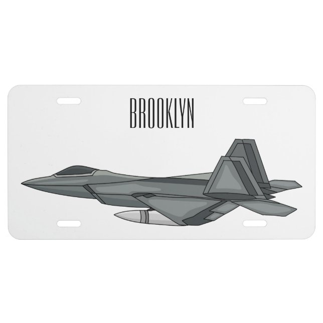 Fighter aircraft cartoon illustration license plate (Front)