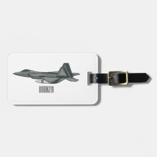 Fighter aircraft cartoon illustration luggage tag