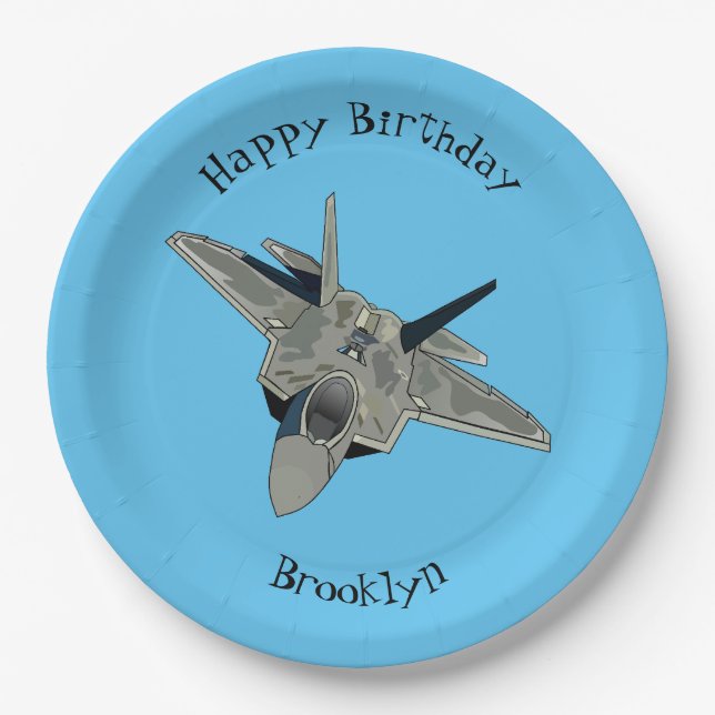 Fighter aircraft cartoon illustration paper plates (Front)