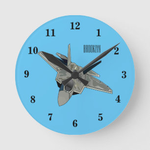 Fighter aircraft cartoon illustration round clock