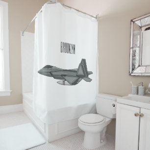 Fighter aircraft cartoon illustration shower curtain