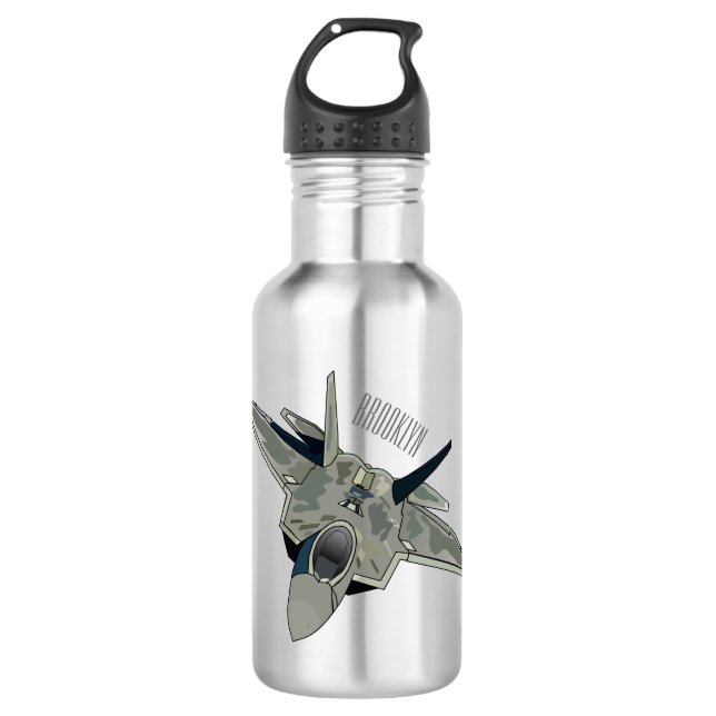 Fighter aircraft cartoon illustration stainless steel water bottle (Front)