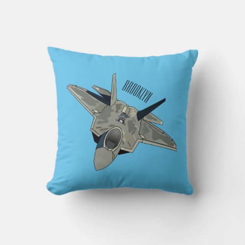 Fighter aircraft cartoon illustration throw pillow