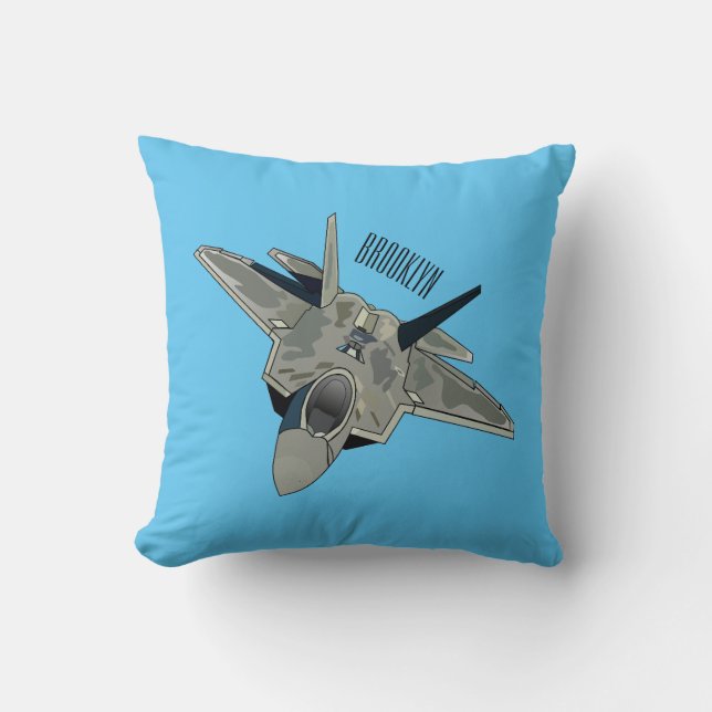 Fighter aircraft cartoon illustration throw pillow (Front)