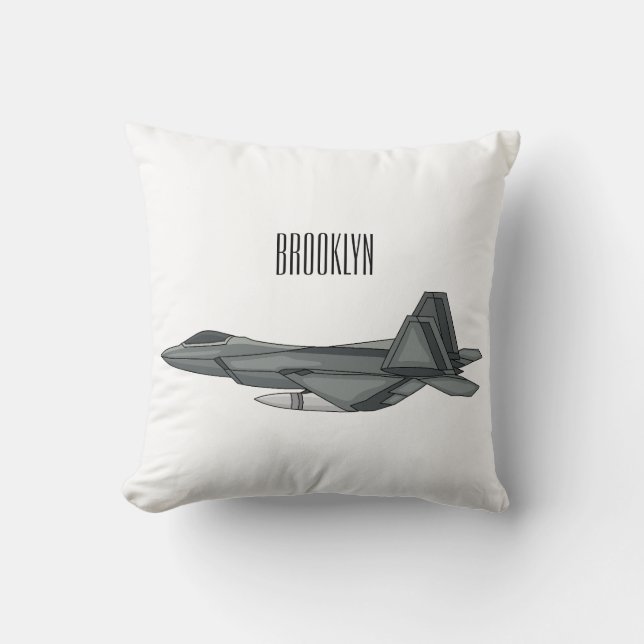 Fighter aircraft cartoon illustration throw pillow (Front)