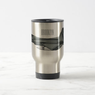 Fighter aircraft cartoon illustration travel mug