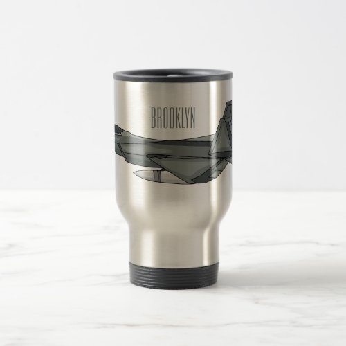 Fighter aircraft cartoon illustration travel mug