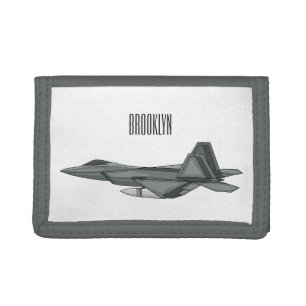 Fighter aircraft cartoon illustration trifold wallet