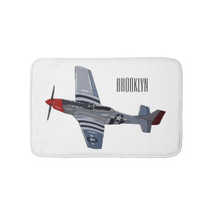Fighter-bomber cartoon illustration bath mat