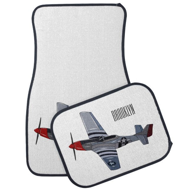 Fighter-bomber cartoon illustration car floor mat (Set)