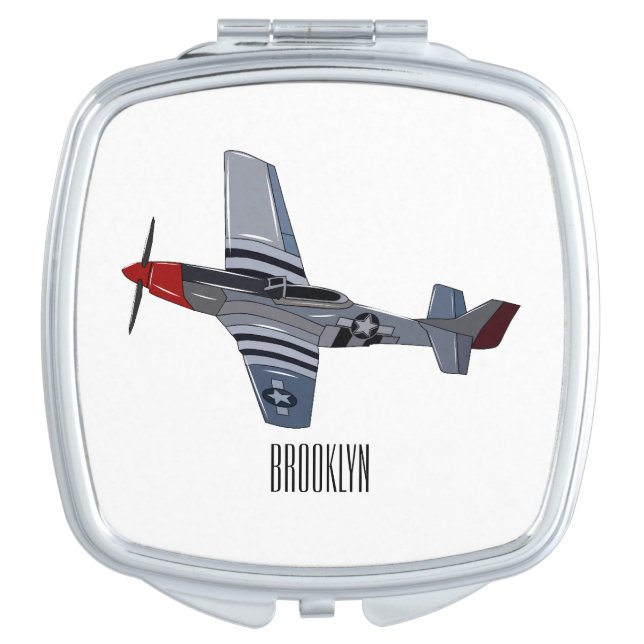 Fighter-bomber cartoon illustration compact mirror (Front)