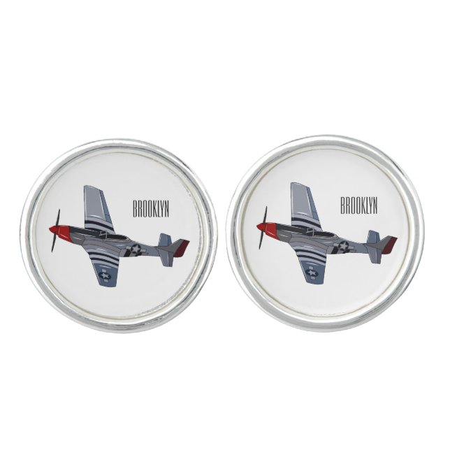 Fighter-bomber cartoon illustration cufflinks (Front)