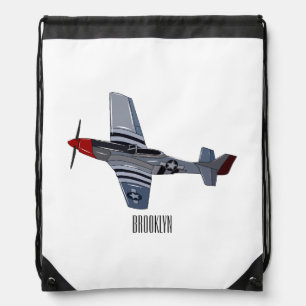 Fighter-bomber cartoon illustration drawstring bag
