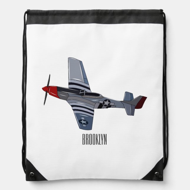 Fighter-bomber cartoon illustration drawstring bag (Front)