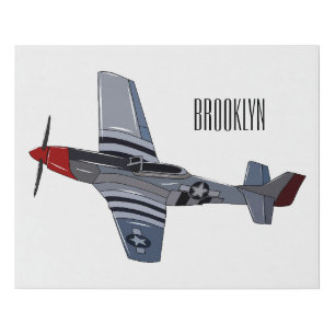 Fighter-bomber cartoon illustration faux canvas print