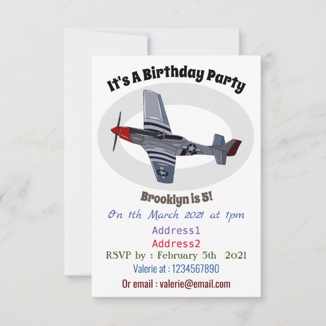 Fighter-bomber cartoon illustration invitation (Front)