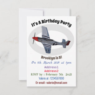 Fighter-bomber cartoon illustration invitation