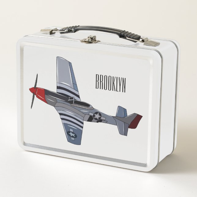Fighter-bomber cartoon illustration metal lunch box (Front)