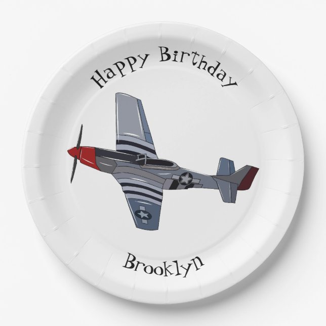 Fighter-bomber cartoon illustration paper plates (Front)