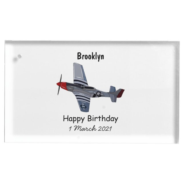 Fighter-bomber cartoon illustration place card holder (Front)
