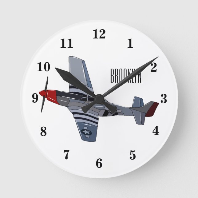 Fighter-bomber cartoon illustration round clock (Front)