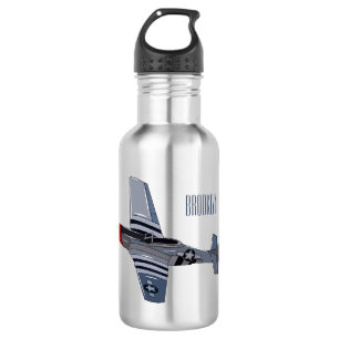 Fighter-bomber cartoon illustration stainless steel water bottle