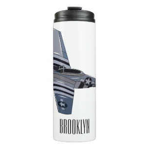 Fighter-bomber cartoon illustration thermal tumbler