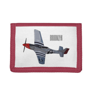 Fighter-bomber cartoon illustration tri-fold wallet