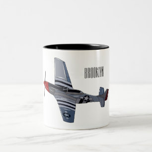 Fighter-bomber cartoon illustration Two-Tone coffee mug