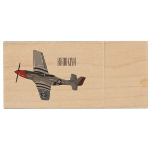 Fighter-bomber cartoon illustration wood flash drive