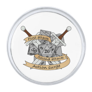 Fighter Dice Design Silver Finish Lapel Pin