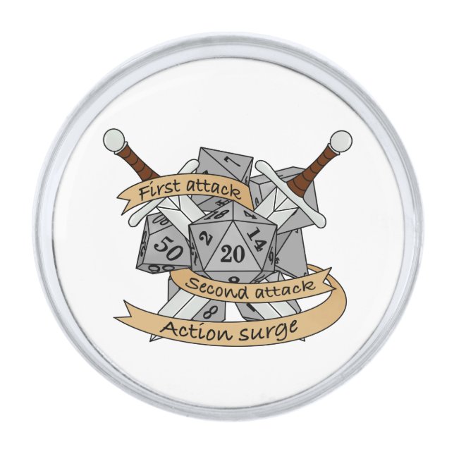Fighter Dice Design Silver Finish Lapel Pin (Front)