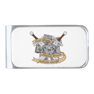 Fighter Dice Design Silver Finish Money Clip