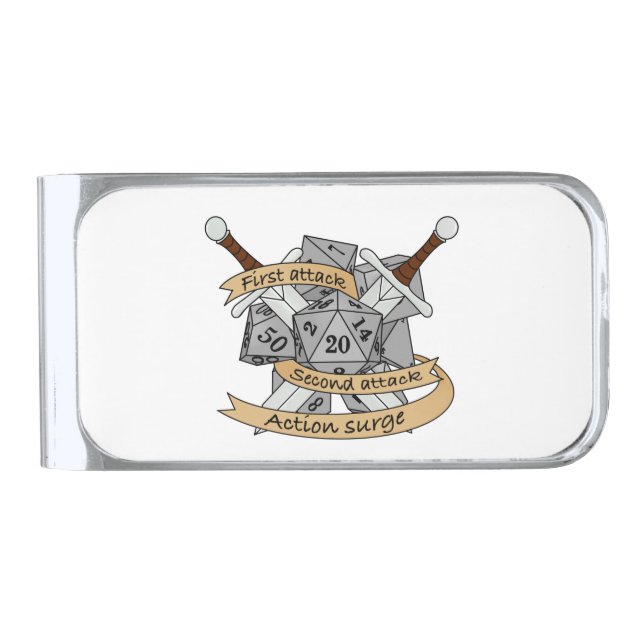 Fighter Dice Design Silver Finish Money Clip (Front)