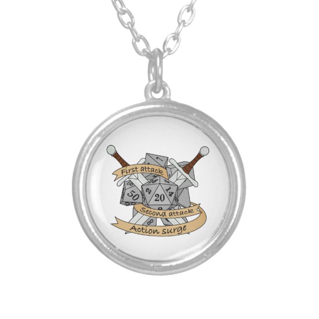 Fighter Dice Design Silver Plated Necklace (Front)