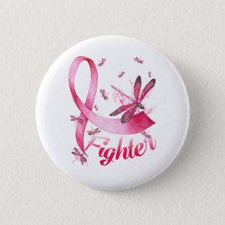 Fighter Dragonfly Pink Ribbon Breast Cancer Button